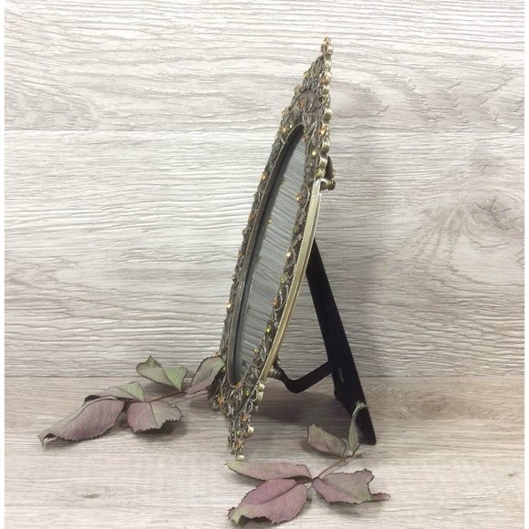 Ornament Oval Photo Frame Decorative Jeweled Photo Display Stones Floral Pattern - Picture 9 of 13